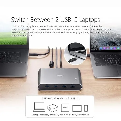 ATEN 2-Port 4K USB-C KVM Dock Switch UC 2