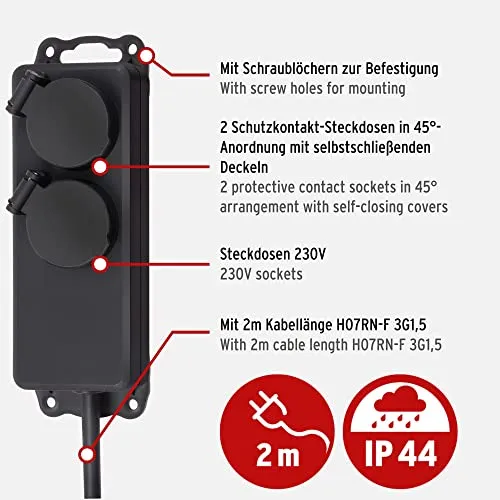 Brennenstuhl Steckdosenverteiler IP44 2-Fach 2