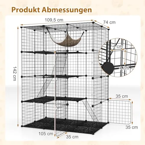COSTWAY Katzenkäfig 4-stöckig 6