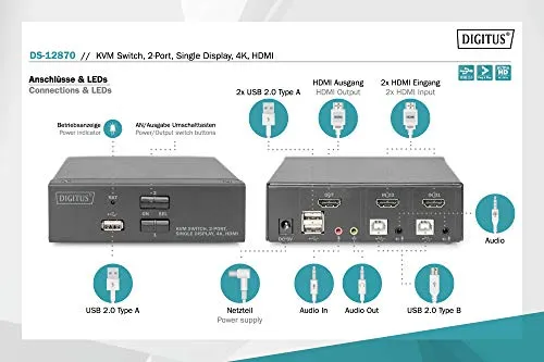 DIGITUS KVM-Switch UHD 4K@30Hz 2