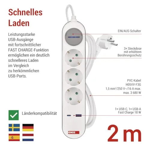 EMOS Steckdosenleiste UC 4