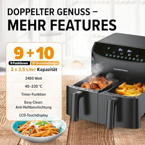 GOURMETmaxx Doppelkammer-Heißluftfritteuse UC 2