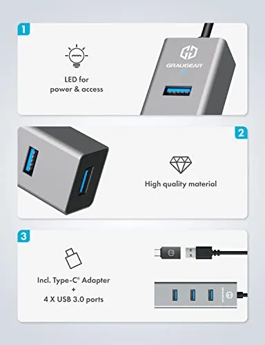 GRAUGEAR 4 Port USB 3.0 Hub 5