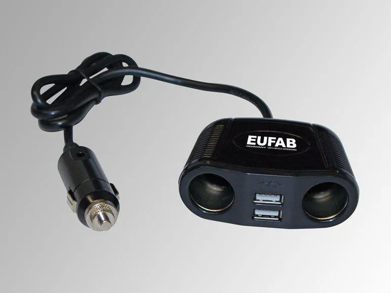 EUFAB Doppelsteckdose 12V mit Kabel und USB-Anschluss