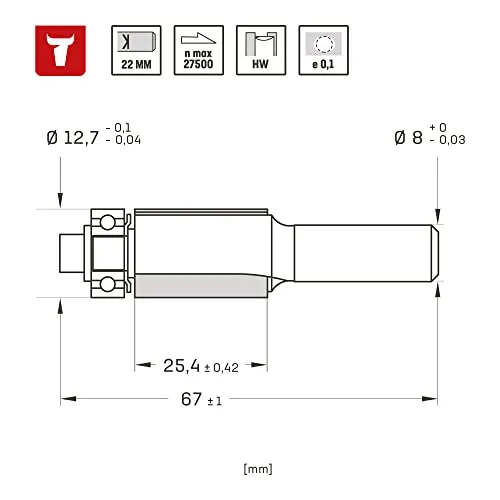 STIER Bündigfräser D12,7 x L25 x S8 mm HM 3