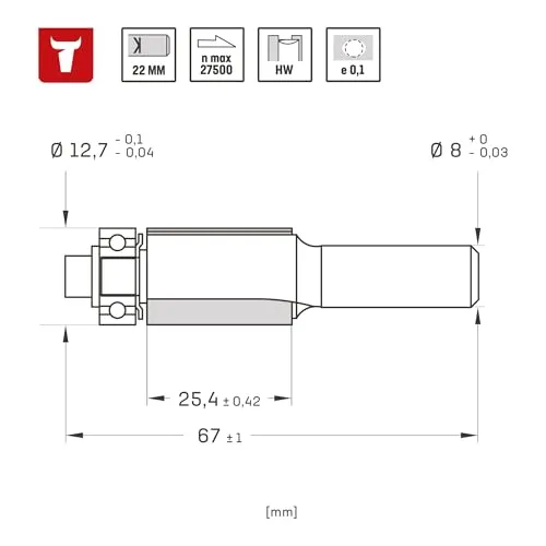 STIER Bündigfräser D12,7 x L25 x S8 mm HM 4