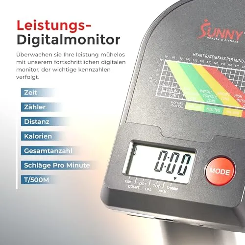 Sunny Health & Fitness Kompaktes Smart Rudergerät
