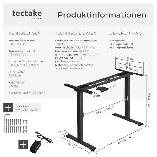 tectake elektrisch höhenverstellbarer Schreibtisch 2