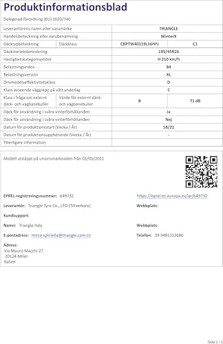 Triangle 195/45 R16 84H XL 5