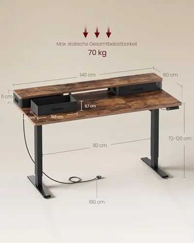 VASAGLE Höhenverstellbarer Schreibtisch UC 3