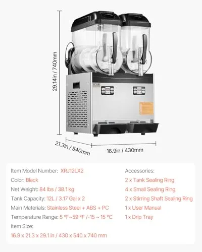 VEVOR Slush-Maschine 12 L x 2 6