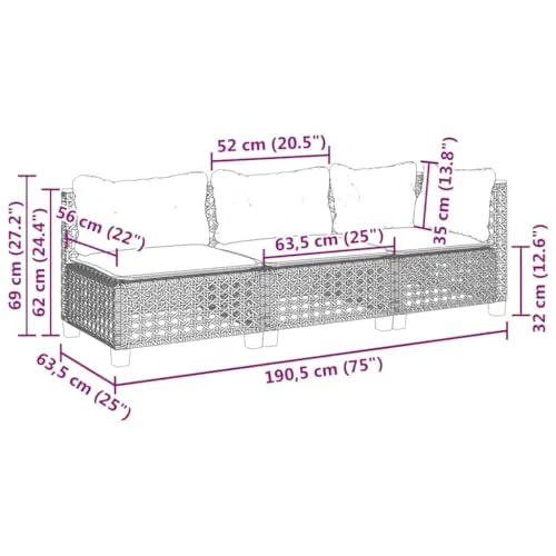 vidaXL Gartensofa 3-Sitzer 3