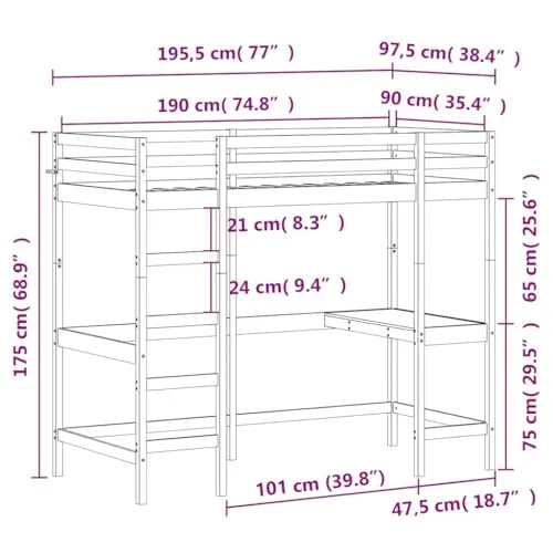 vidaXL Hochbett 3